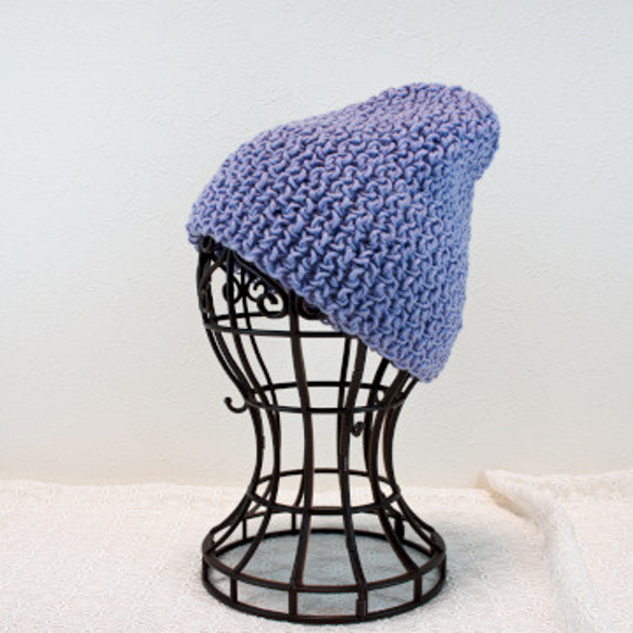 【特価品】ストレッチ編みのニット帽　薄い藤色 1枚目の画像