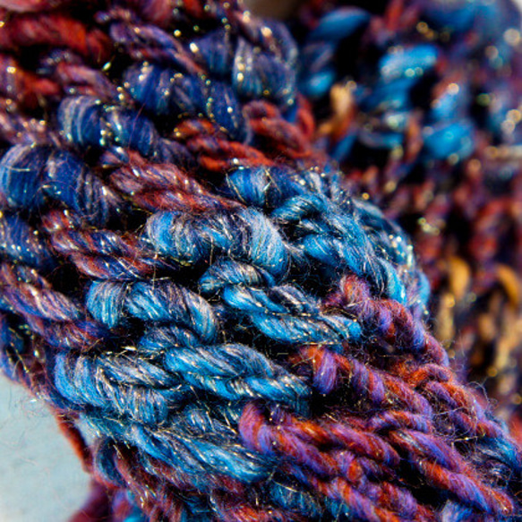 イタリア製ラメ入り毛糸　ネックウォーマー　茶～紫系 4枚目の画像