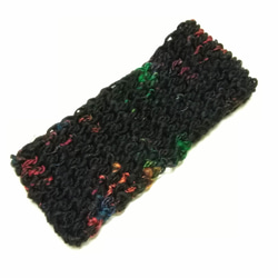 イタリア製毛糸 ストレッチ編みのヘアバンド　黒MIX 2枚目の画像