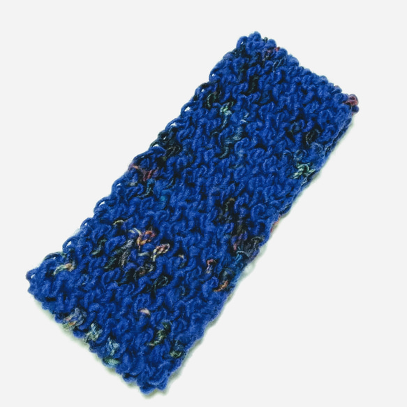 イタリア製毛糸 ストレッチ編みのヘアバンド　ブルーMIX 2枚目の画像