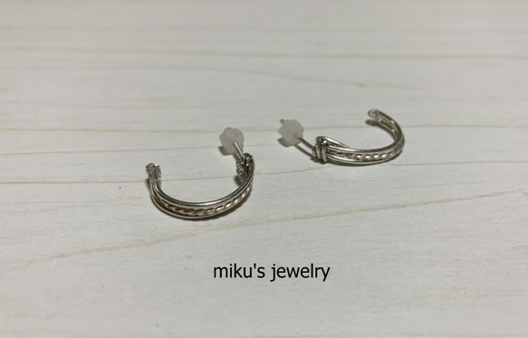 silver 925 triple wired hoop earrings 2枚目の画像