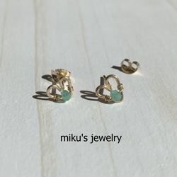 14kgf heart emerald earrings 7枚目の画像