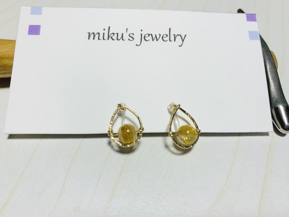 14kgf drop rutile non hole earrings 5枚目の画像