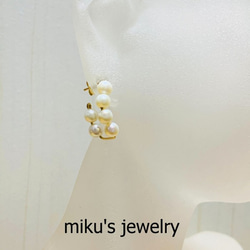 14kgf  rectangle freshwater pearls hoop earrings 1枚目の画像