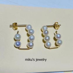 14kgf  rectangle freshwater pearls hoop earrings 2枚目の画像