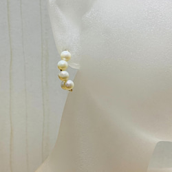 14kgf  rectangle freshwater pearls hoop earrings 3枚目の画像