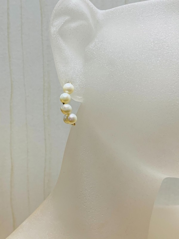 14kgf  rectangle freshwater pearls hoop earrings 3枚目の画像