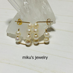 14kgf  rectangle freshwater pearls hoop earrings 4枚目の画像