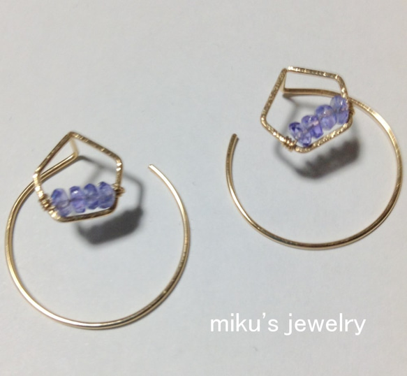 14kgf one like two tanzanite フープピアス 3枚目の画像