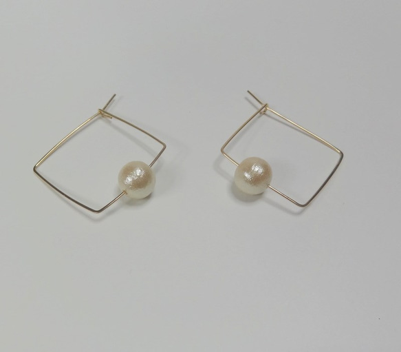 14kgf cotton pearl square hoop 2枚目の画像