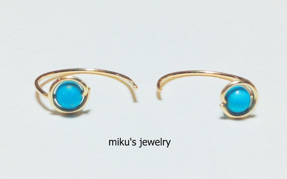 14kgf dainty turquoise earrings hoop 3枚目の画像