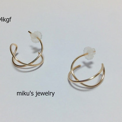 14kgf faux double cross hoop earrings 1枚目の画像