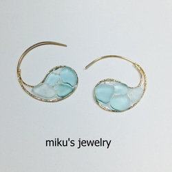 14kgf wave sea glass hoop earrings 2枚目の画像