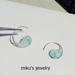 14kgf wave sea glass hoop earrings 4枚目の画像