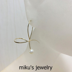 14kgf ribbon hoop earrings 1枚目の画像