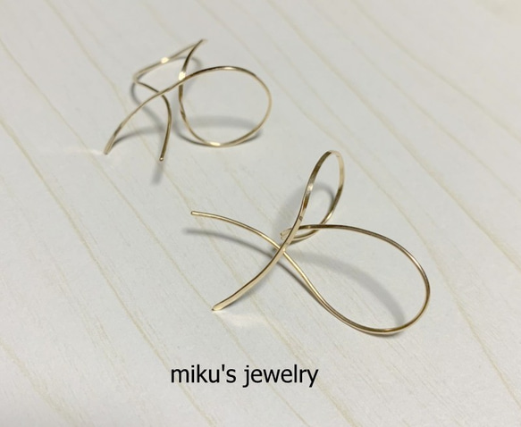 14kgf ribbon hoop earrings 5枚目の画像