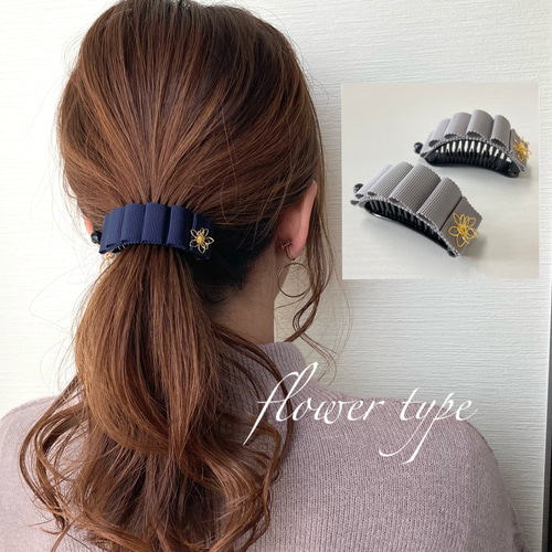 バナナクリップ アーチ型【summerツイード ribbon♡】 ヘアクリップ  