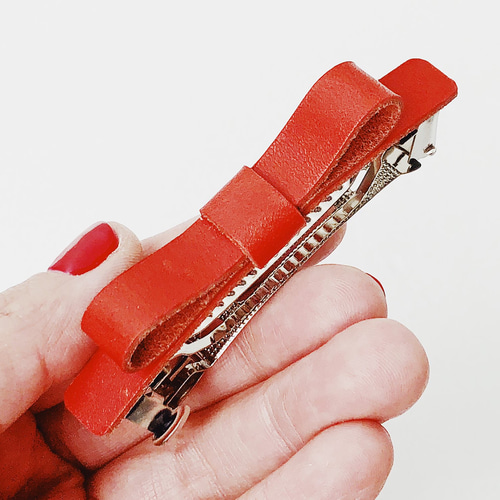 本革 レザーリボンバレッタ 〈選べるカラー7色〉 ヘア