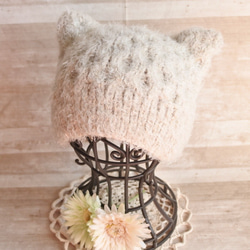 【送料無料】アラン編みのふわふわ猫耳ニット帽♛　 2枚目の画像