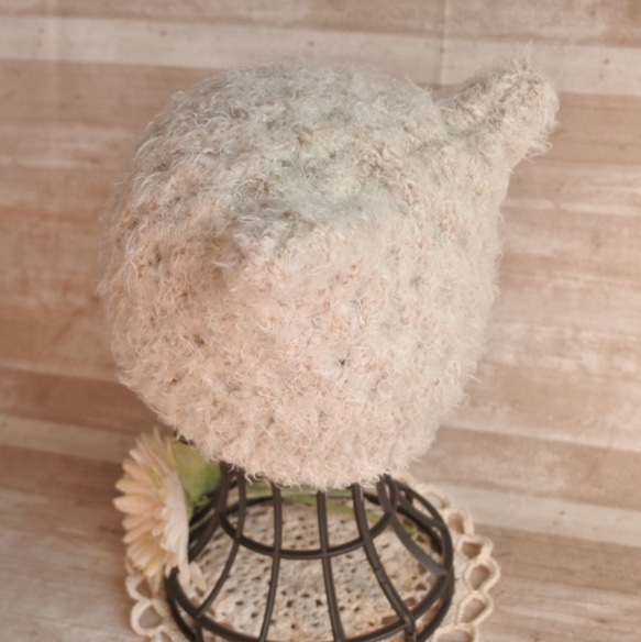 【送料無料】アラン編みのふわふわ猫耳ニット帽♛　 5枚目の画像