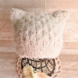 【送料無料】アラン編みのふわふわ猫耳ニット帽♛　 6枚目の画像