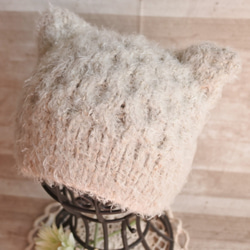 【送料無料】アラン編みのふわふわ猫耳ニット帽♛　 7枚目の画像