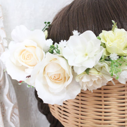 花冠　ボリュームたっぷり清楚な綺麗系ホワイト＆グリーンの花冠 6枚目の画像