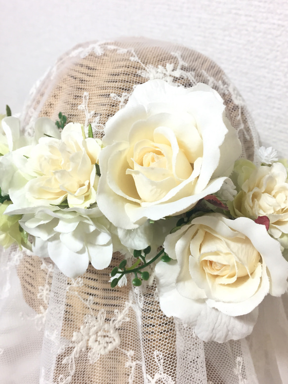 花冠　ボリュームたっぷり清楚な綺麗系ホワイト＆グリーンの花冠 9枚目の画像