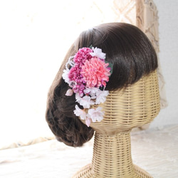 桜とピンポンマムの髪飾り 1枚目の画像