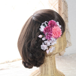 桜とピンポンマムの髪飾り 2枚目の画像