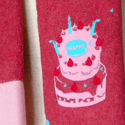 フリース＆モコモコマフラー〈Happyケーキ/薄ピンク＆チェック＆薄水色〉 5枚目の画像