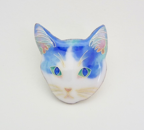 猫のブローチ＊瑠璃　七宝焼き 1枚目の画像