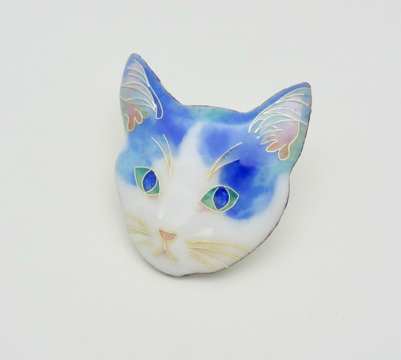 猫のブローチ＊瑠璃　七宝焼き 2枚目の画像