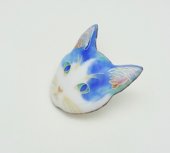 猫のブローチ＊瑠璃　七宝焼き 3枚目の画像