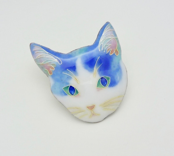 猫のブローチ＊瑠璃　七宝焼き 4枚目の画像