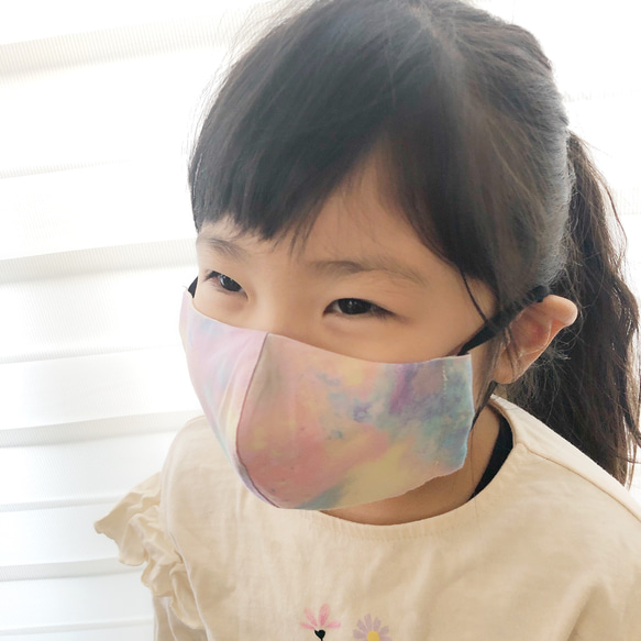 可愛いタイダイ リボン✩.*˚おしゃれ女子 子供マスク　子供　マスク ジュニア キッズ 抗ウィルス 3枚目の画像