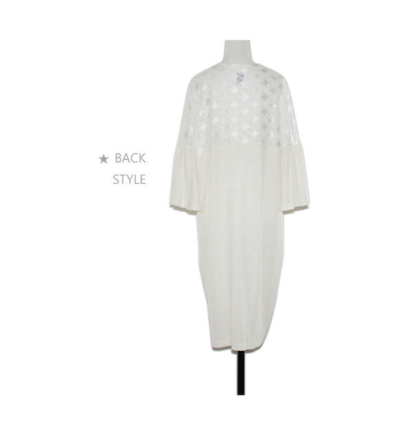 コクーン シルエット ギャザーお袖 ドレス 
(刺繍シースルー×ラメチェックtype) 3枚目の画像