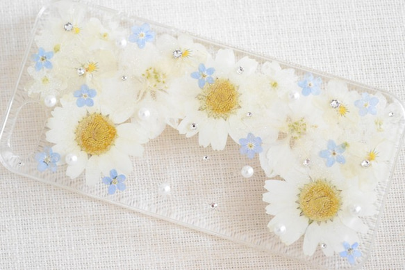★iPhoneX·8·7·6S順序★珍珠填充白色花裝飾情況下 第1張的照片