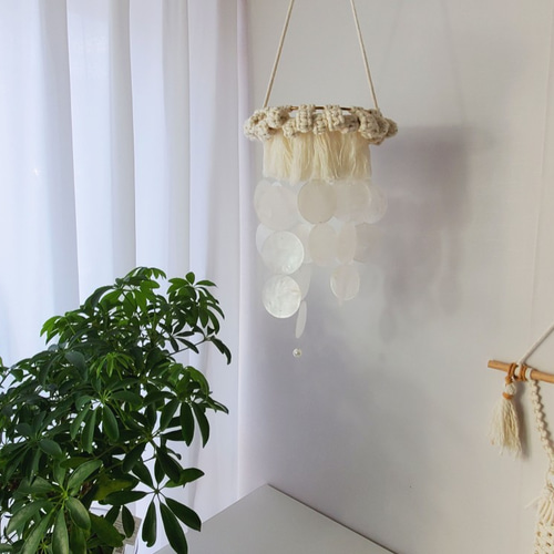 シェル　モビール　飾り　風に揺れた時、キレイな音が出ます♪ マクラメ付きカピスシェルモビール モビール I PRINT YOU 通販