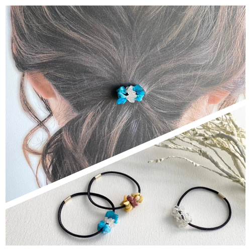 天然石 ヘアゴム 【ブルージェイド×ローズクォーツ】 ヘアゴム