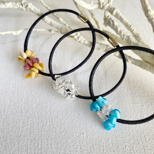 天然石 ヘアゴム 【ブルージェイド×ローズクォーツ】 ヘアゴム