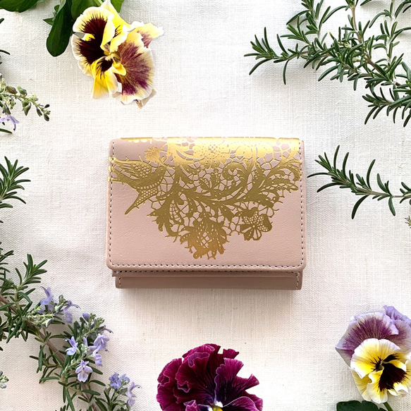 Compact Wallet (Cowhide Leather Mini Wallet) Viola Blooms ~petit 第2張的照片