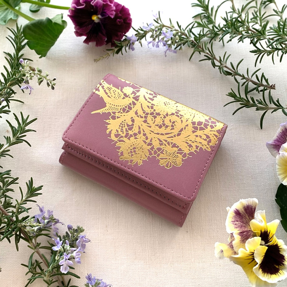 袖珍錢包（牛皮迷你錢包）來自“蕾絲花園”的 Viola Blooms ~petit jardin~ Antique Rose 第1張的照片