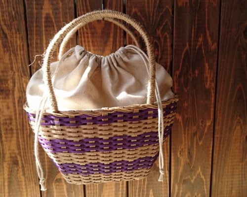 【新品未使用】カゴ風バッグ　焦茶×パープル アフリカン カゴバッグ - サイザルバッグ 共手 9インチ 17色 ケニア