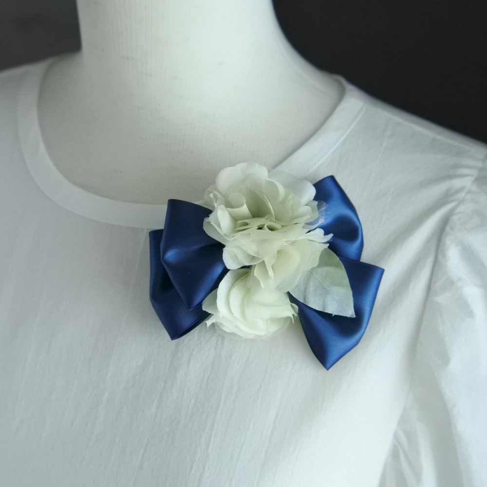 リボンコサージュ S ivory（受注制作）