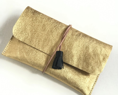 レザーポーチ (お札サイズ） ヤギ革ゴールド (受注制作品） その他ミニ