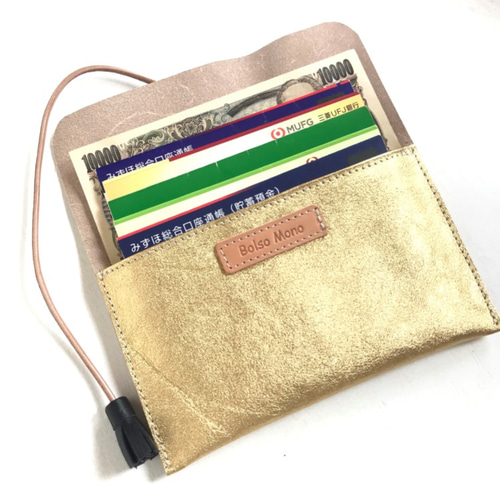 レザーポーチ (お札サイズ） ヤギ革ゴールド (受注制作品） その他ミニ