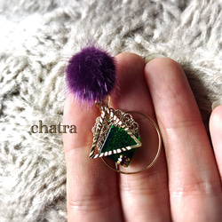 新作♡purplefarcabochon＊green♡retromodeイヤリング♡ 4枚目の画像