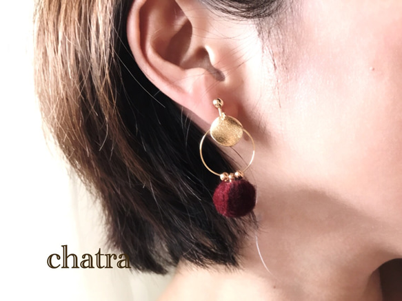 新作♡Bordeauxfurball＊earring 2枚目の画像