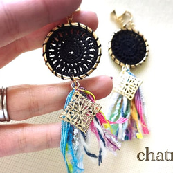 新作♡blackcircle＆rainbowtassel＊earring 1枚目の画像